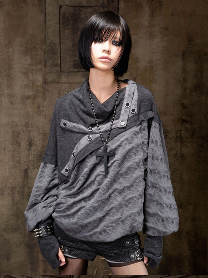 ARIADNAw Polka Dot Knitted Batwing Stacked Neck Patchwork Women&