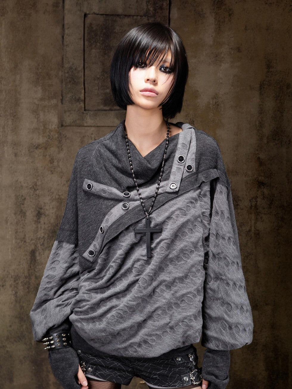 ARIADNAw Polka Dot Knitted Batwing Stacked Neck Patchwork Women&