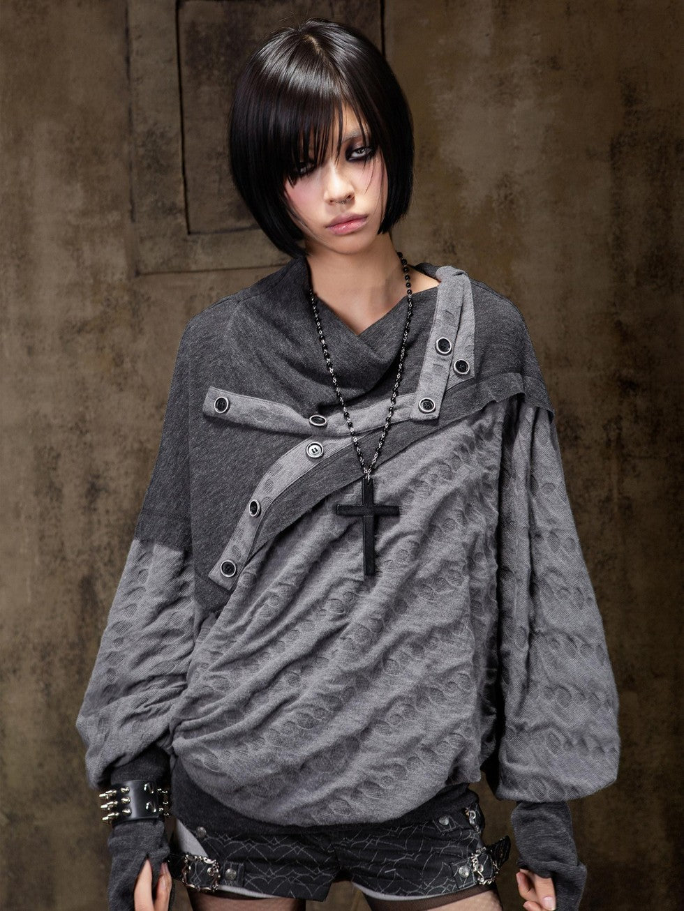 ARIADNAw Polka Dot Knitted Batwing Stacked Neck Patchwork Women&