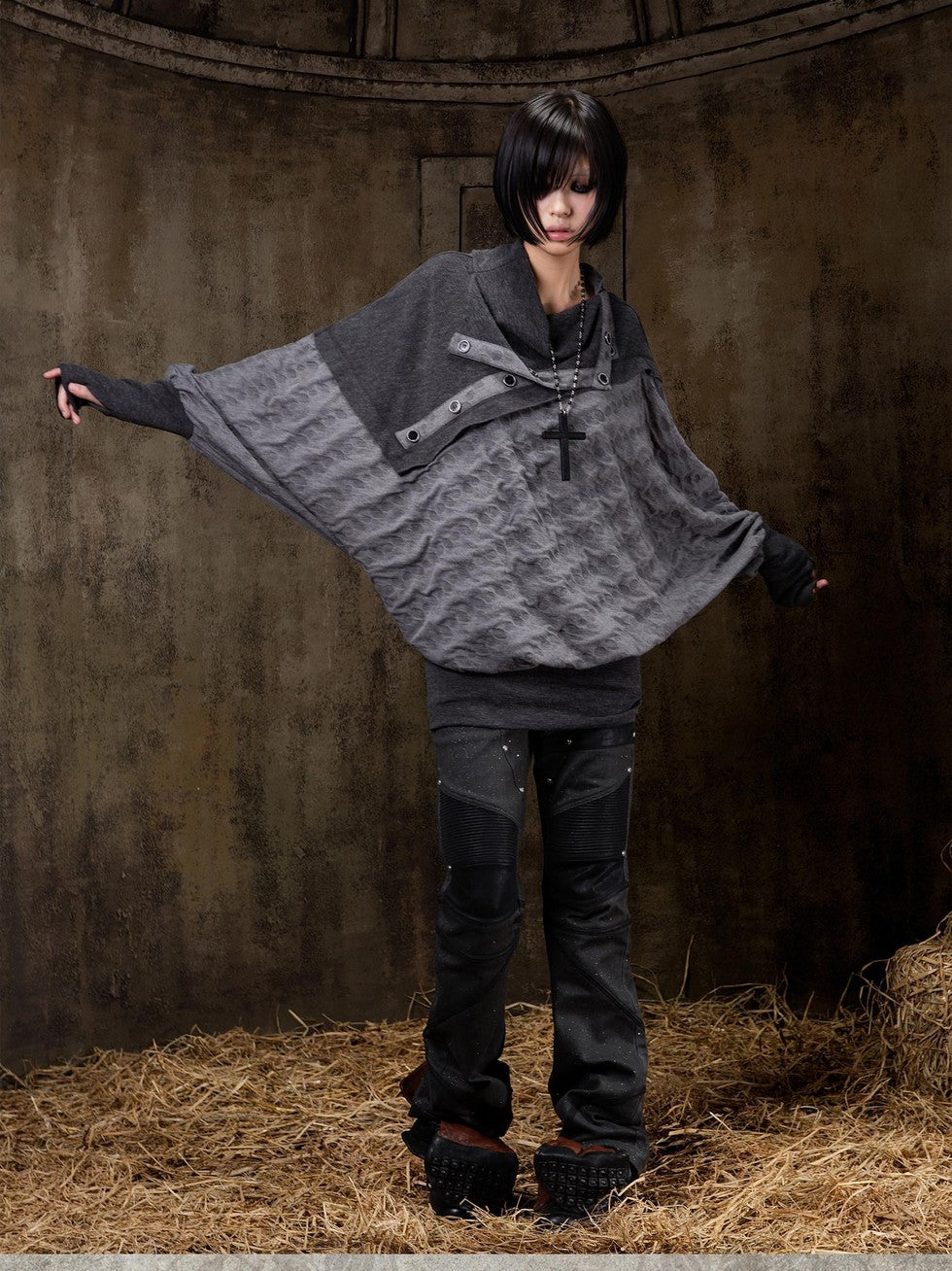 ARIADNAw Polka Dot Knitted Batwing Stacked Neck Patchwork Women&
