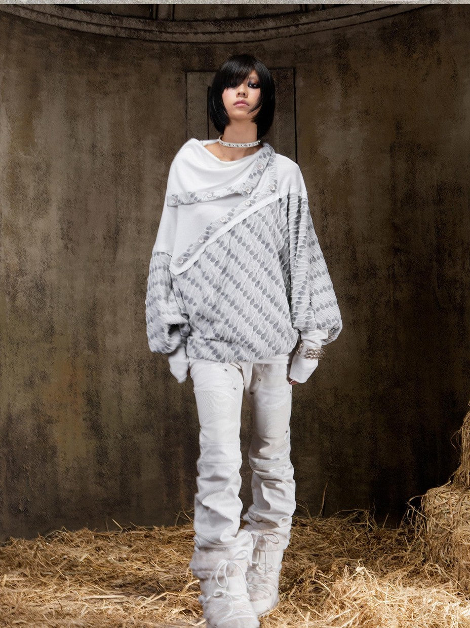 ARIADNAw Polka Dot Knitted Batwing Stacked Neck Patchwork Women&