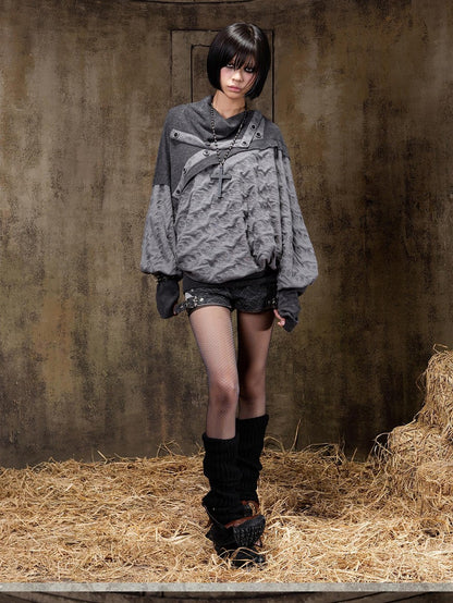 ARIADNAw Polka Dot Knitted Batwing Stacked Neck Patchwork Women&