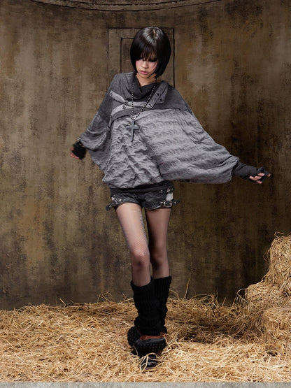ARIADNAw Polka Dot Knitted Batwing Stacked Neck Patchwork Women&