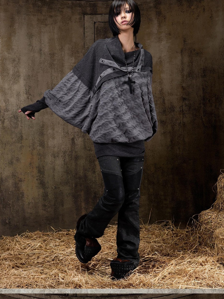 ARIADNAw Polka Dot Knitted Batwing Stacked Neck Patchwork Women&
