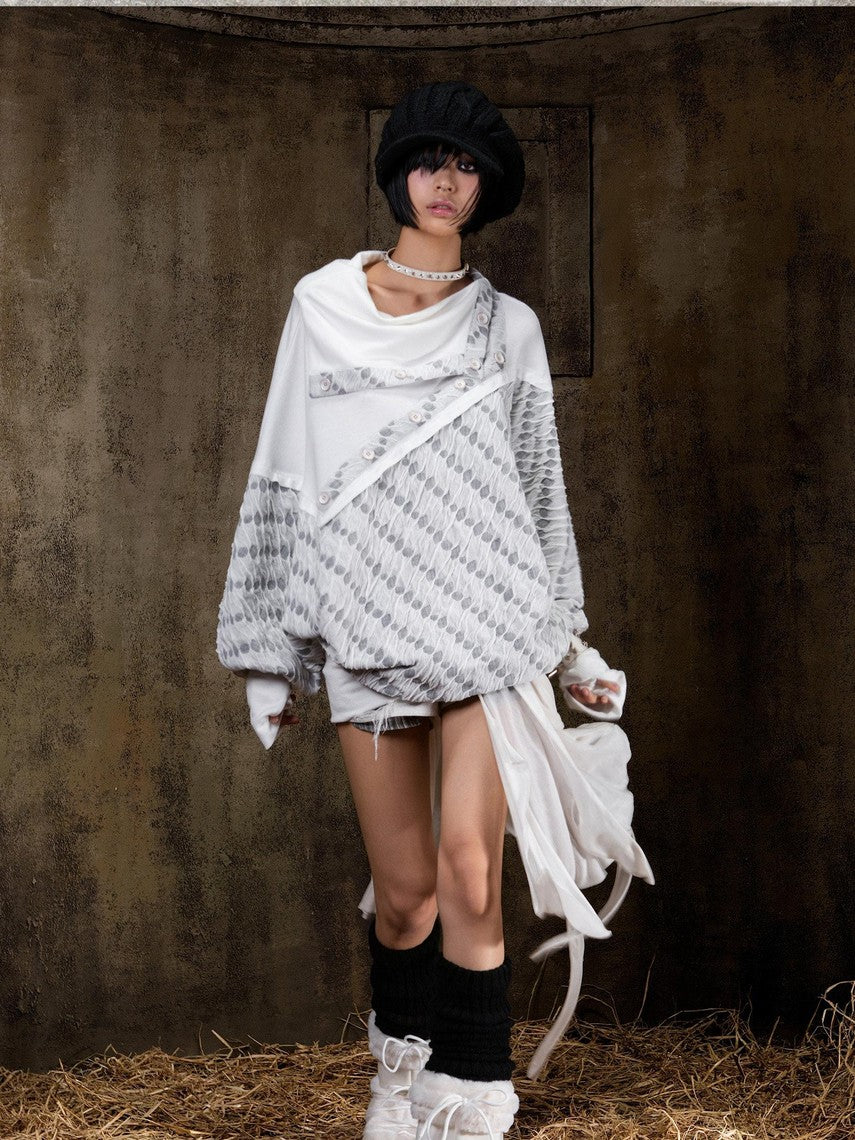 ARIADNAw Polka Dot Knitted Batwing Stacked Neck Patchwork Women&