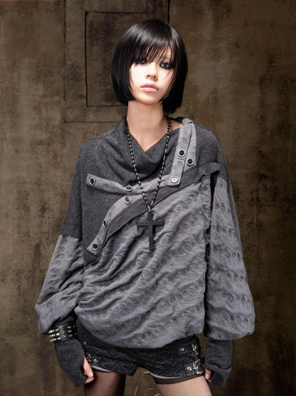 ARIADNAw Polka Dot Knitted Batwing Stacked Neck Patchwork Women&