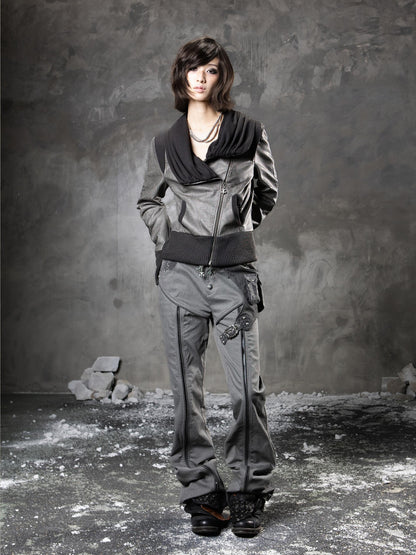 ARIADNAw Punk Cowl Neck Long Sleeve Pu Women&