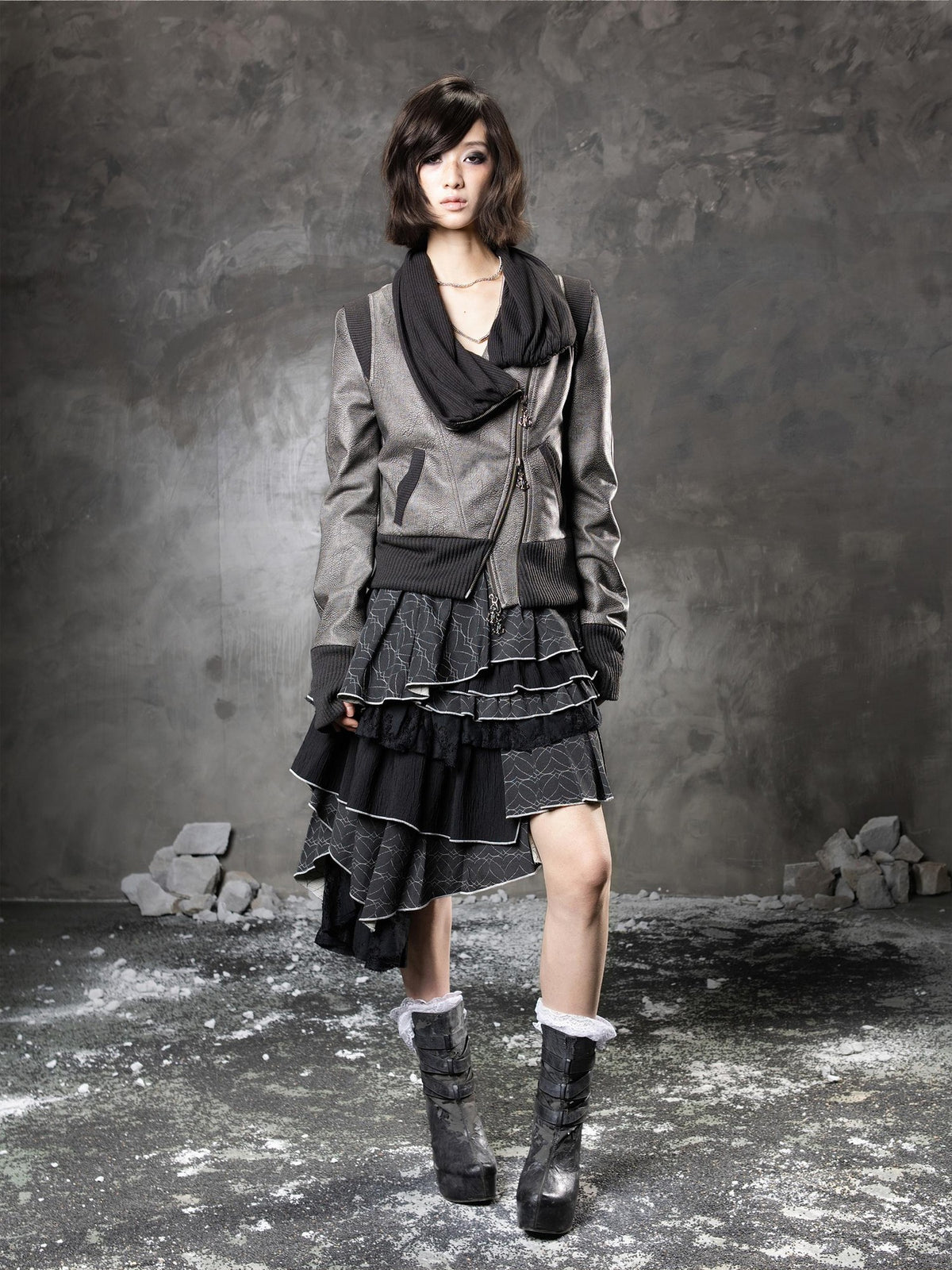 ARIADNAw Punk Cowl Neck Long Sleeve Pu Women&