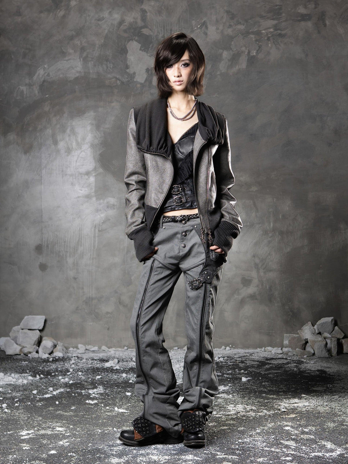 ARIADNAw Punk Cowl Neck Long Sleeve Pu Women&