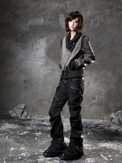 ARIADNAw Punk Cowl Neck Long Sleeve Pu Women&