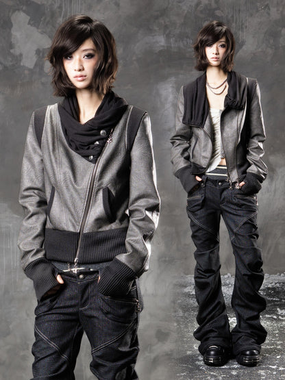 ARIADNAw Punk Cowl Neck Long Sleeve Pu Women&