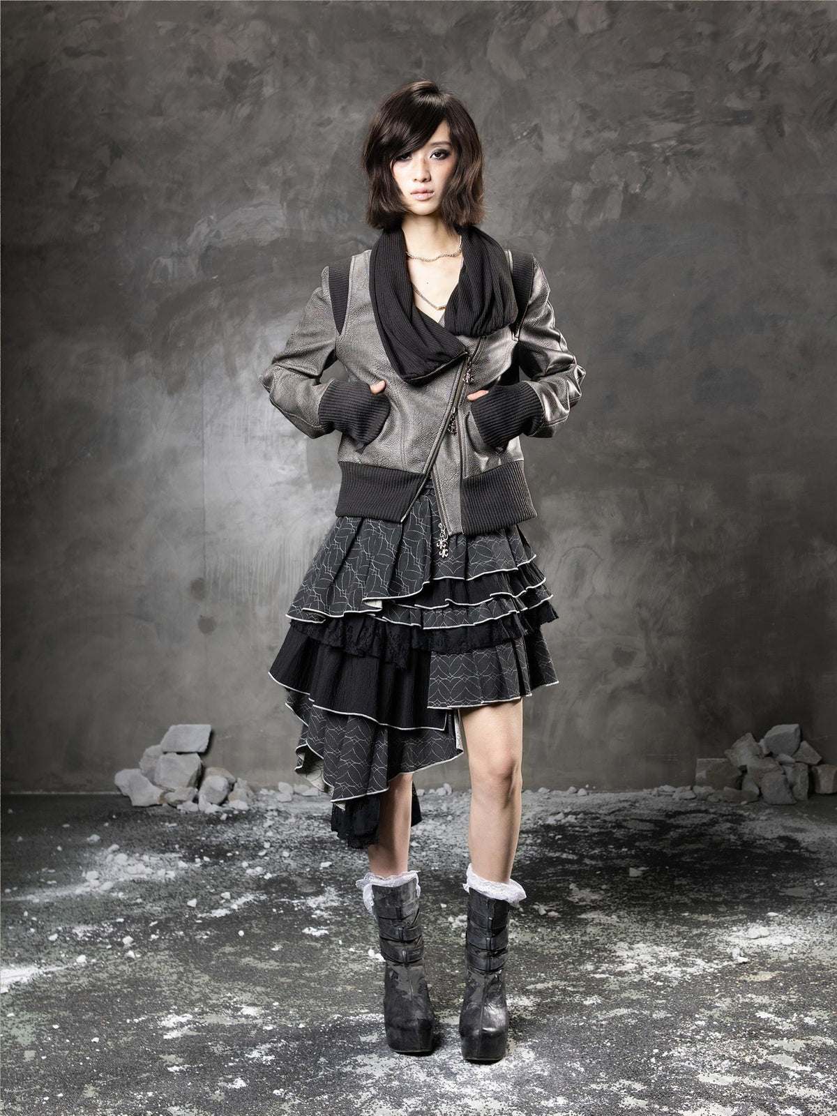 ARIADNAw Punk Cowl Neck Long Sleeve Pu Women&