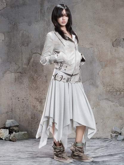 Punk Multi Layer Rivet Asymmetrical Long Skirt Skirt