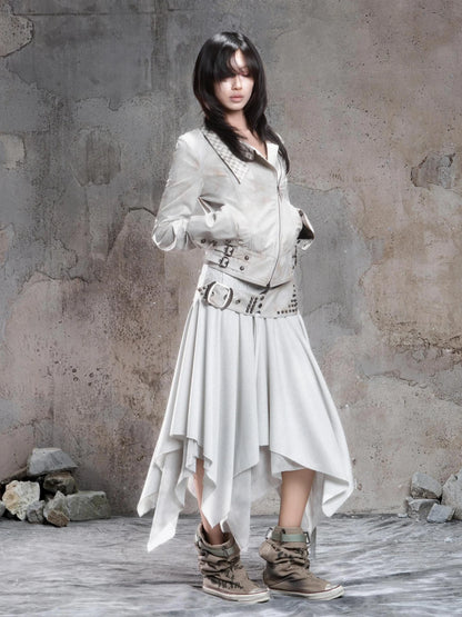 Punk Multi Layer Rivet Asymmetrical Long Skirt Skirt