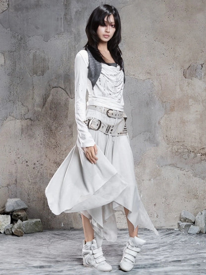 Punk Multi Layer Rivet Asymmetrical Long Skirt Skirt