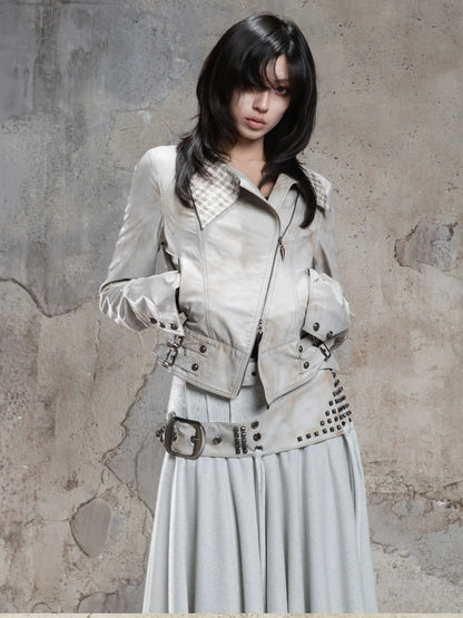 Punk Multi Layer Rivet Asymmetrical Long Skirt Skirt