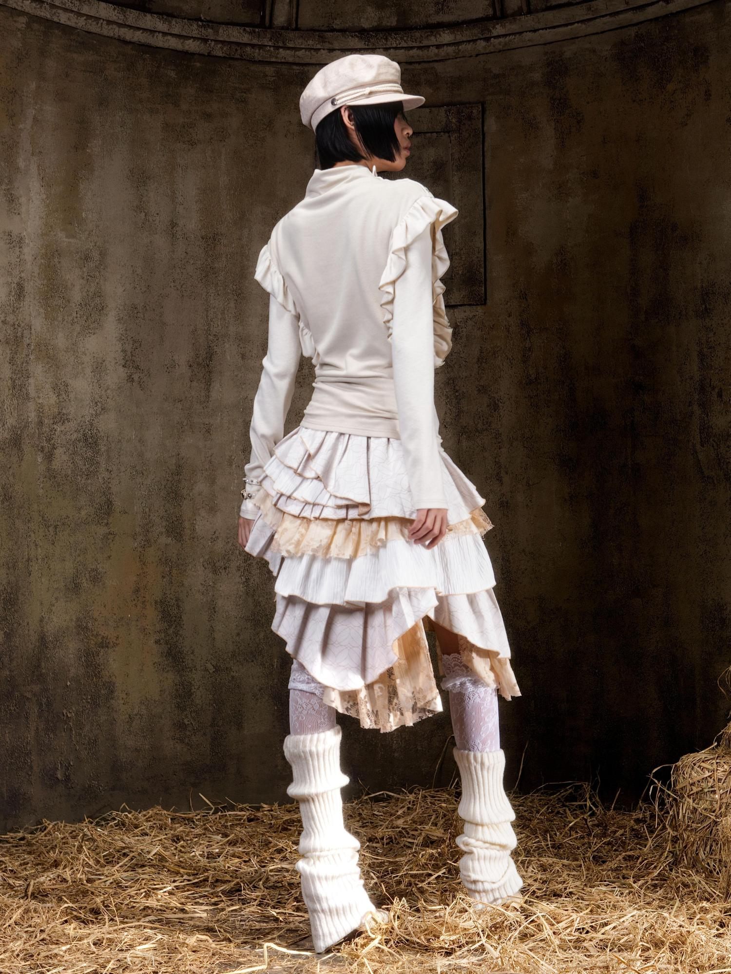 ARIADNAw Regal Multi Layer Puff Loose Fit Mid Rise Women City Date Travel Mini Skirt