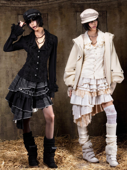 ARIADNAw Regal Multi Layer Puff Loose Fit Mid Rise Women City Date Travel Mini Skirt