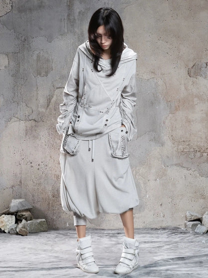 ARIADNAw Retro Punk Solid Color Cargo Pocket Culottes Pants