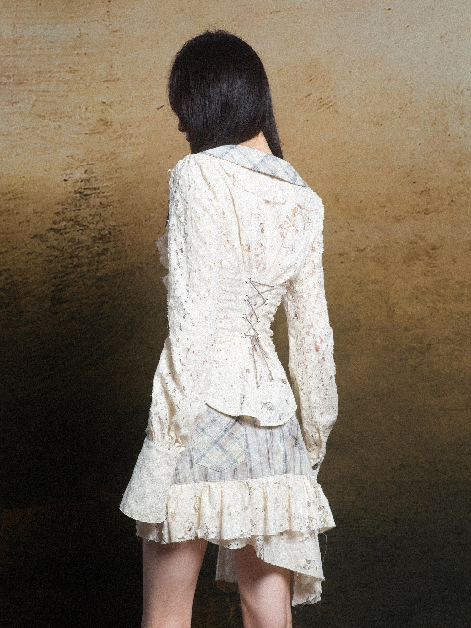 ARIADNAw Romantic Vintage Ruffle Double Layer Collar Cutout Slim Women&