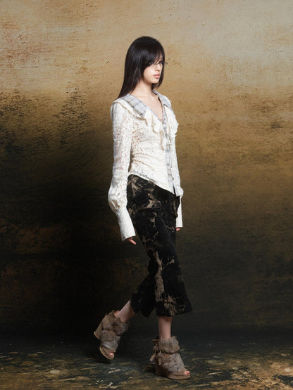 ARIADNAw Romantic Vintage Ruffle Double Layer Collar Cutout Slim Women&