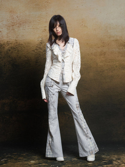 ARIADNAw Romantic Vintage Ruffle Double Layer Collar Cutout Slim Women&
