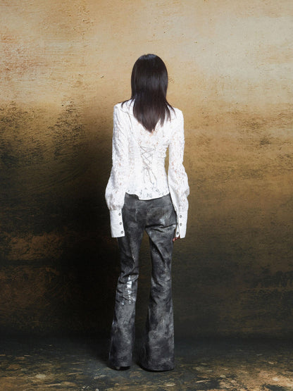 ARIADNAw Romantic Vintage Ruffle Double Layer Collar Cutout Slim Women&