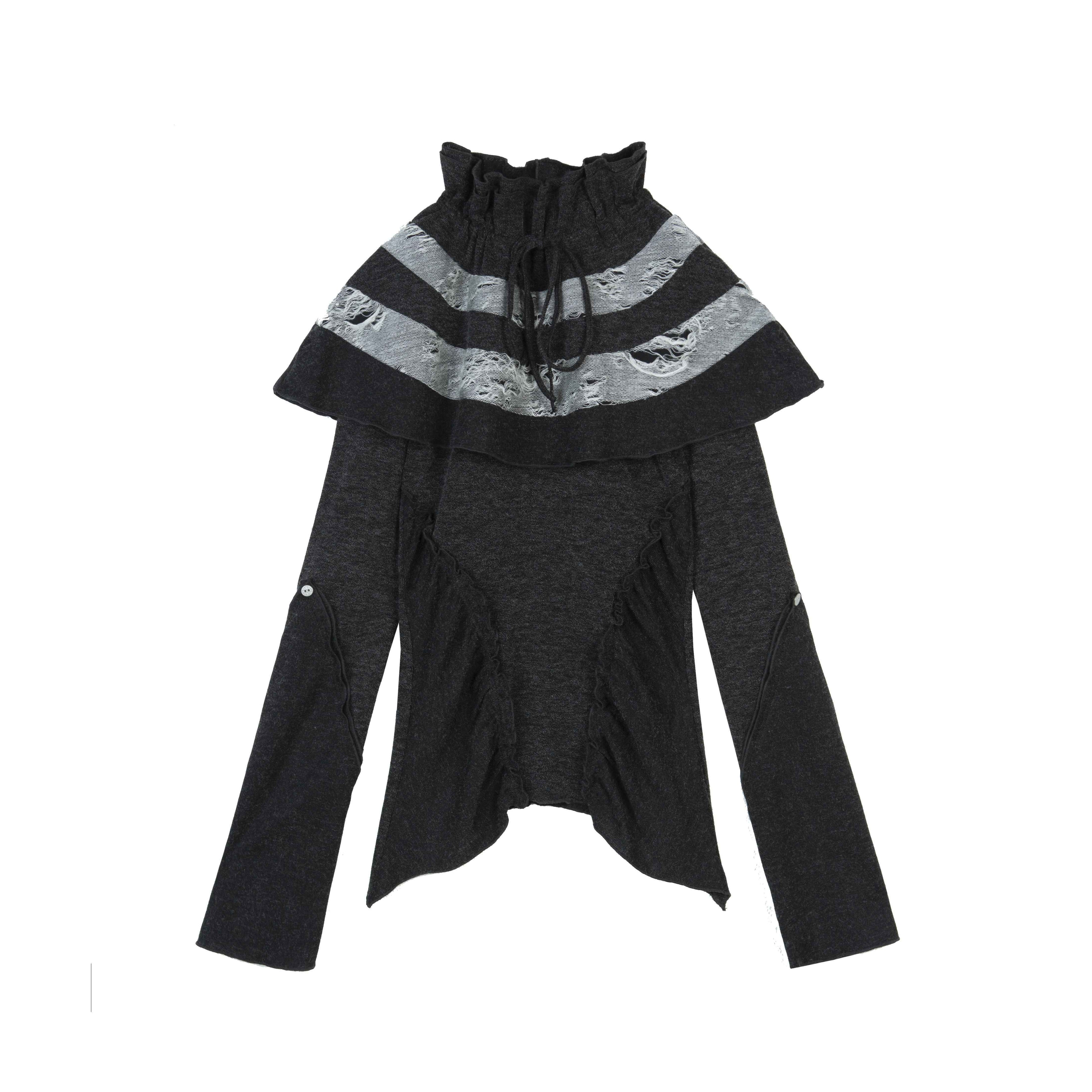ARIADNAw_Slim_Fit_Spliced_Knit_Stripe_Detail_Women_Charcoal_Black_Long_Sleeve_T-Shirts_MISSTT