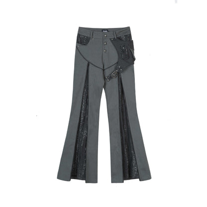 ARIADNAw Slim Low Waist Straight Cut Zipper Women Colorblock Flare Pants
