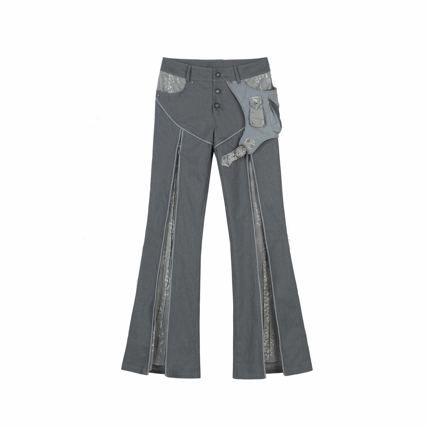 ARIADNAw Slim Low Waist Straight Cut Zipper Women Colorblock Flare Pants