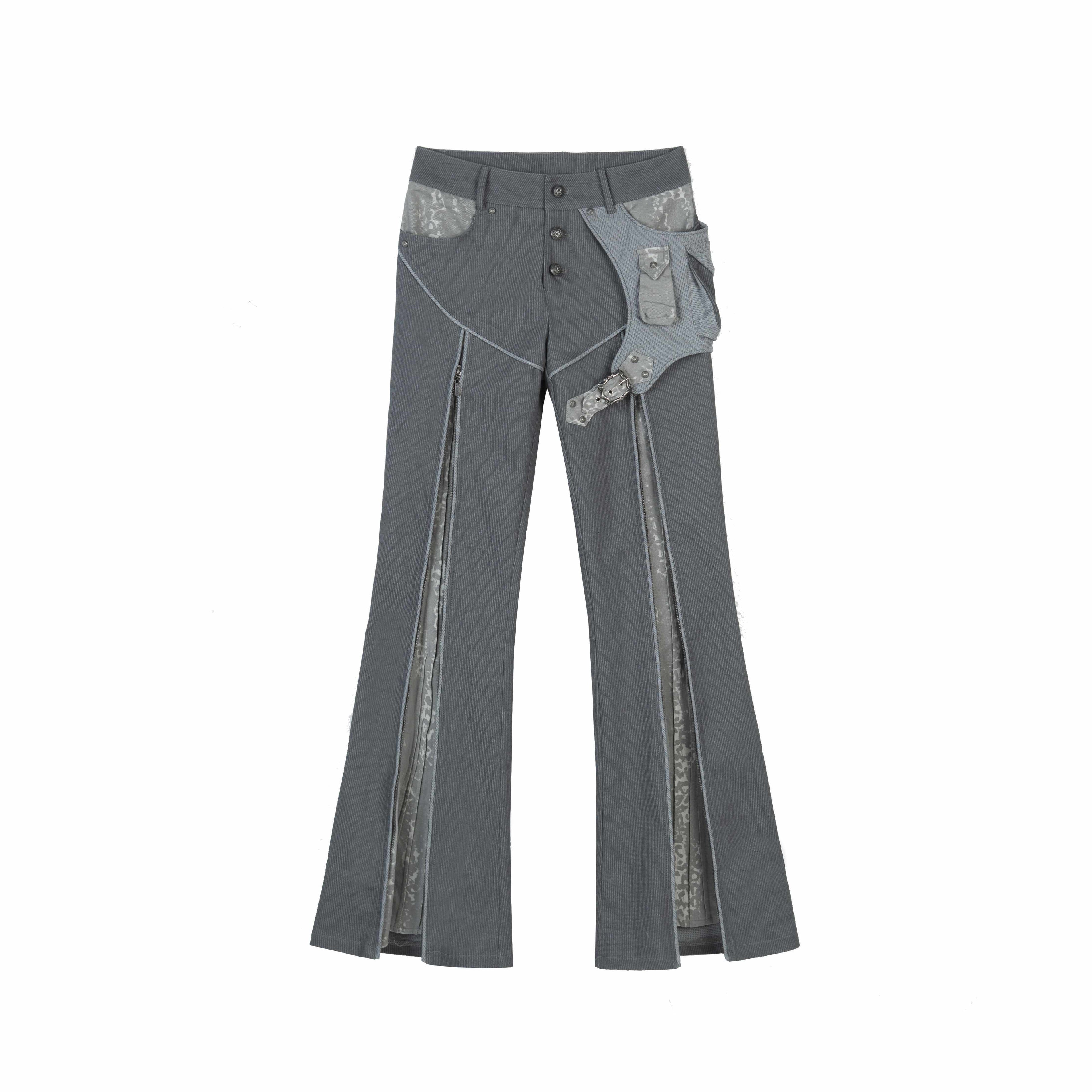 ARIADNAw Slim Low Waist Straight Cut Zipper Women Colorblock Flare Pants