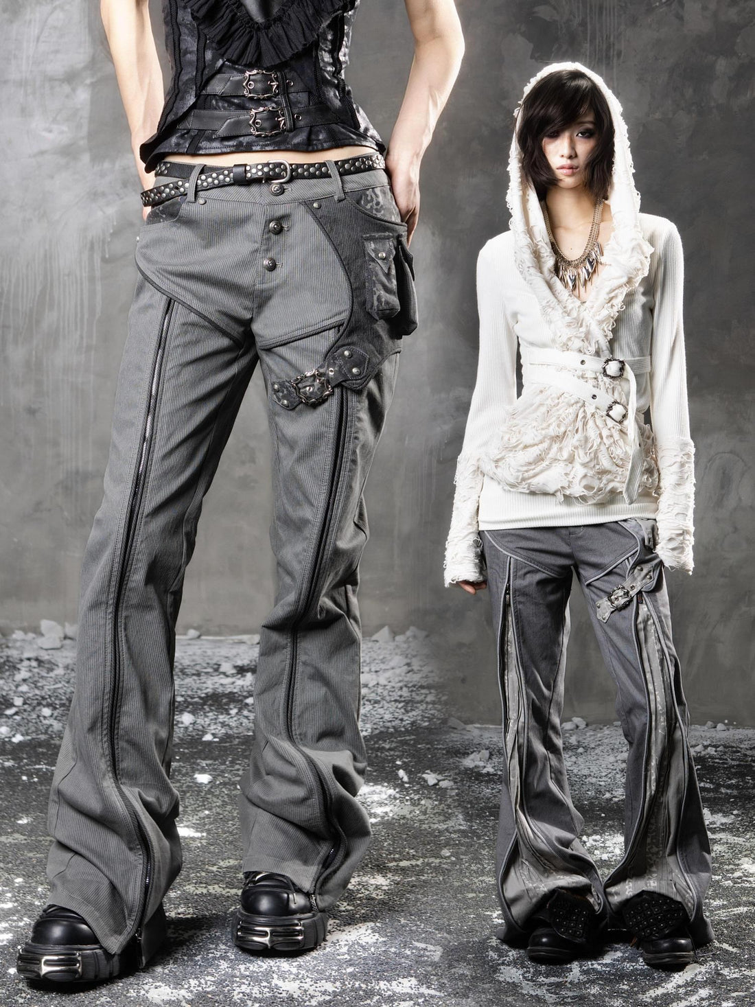 ARIADNAw Slim Low Waist Straight Cut Zipper Women Colorblock Flare Pants