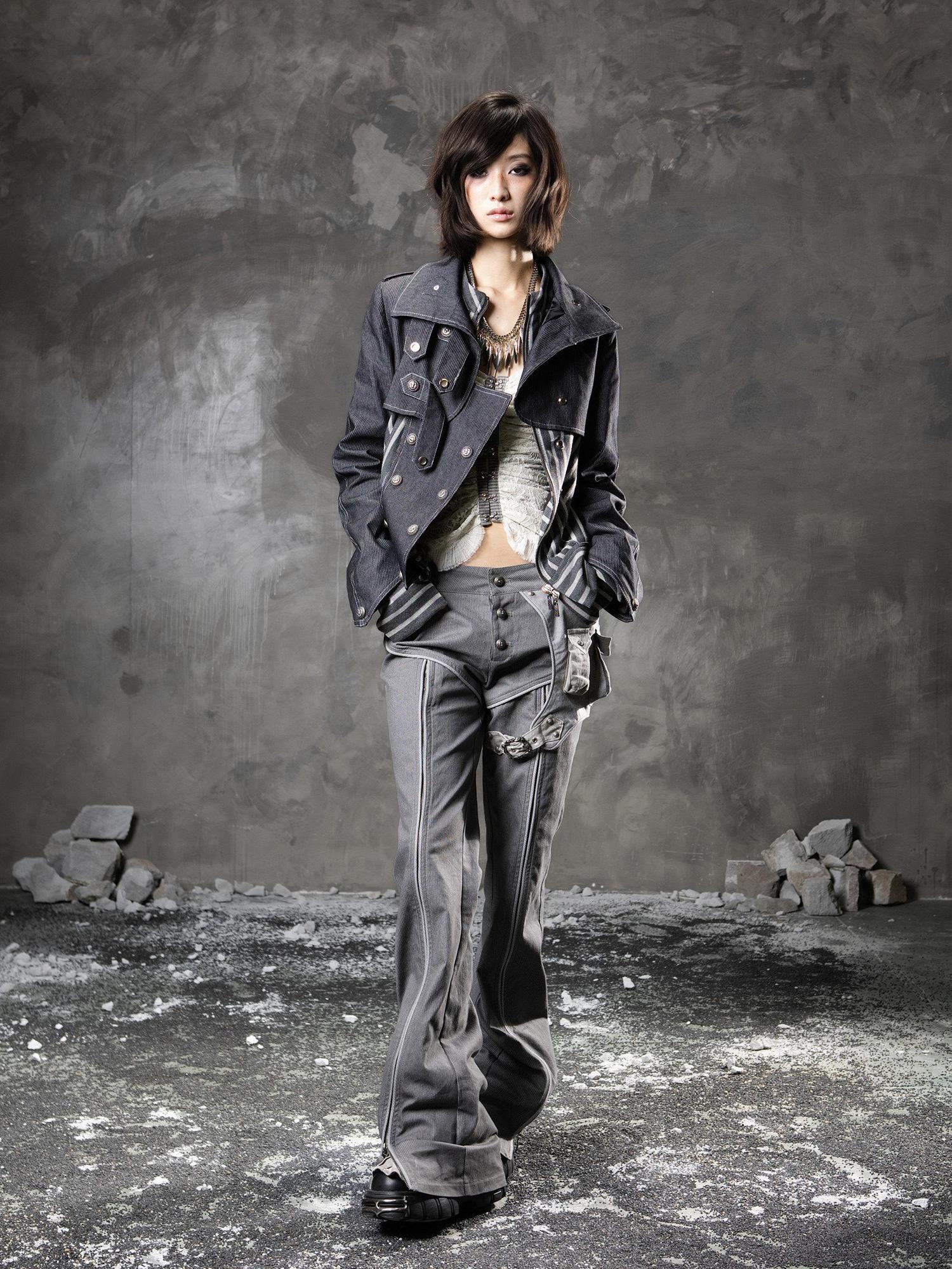 ARIADNAw Slim Low Waist Straight Cut Zipper Women Colorblock Flare Pants