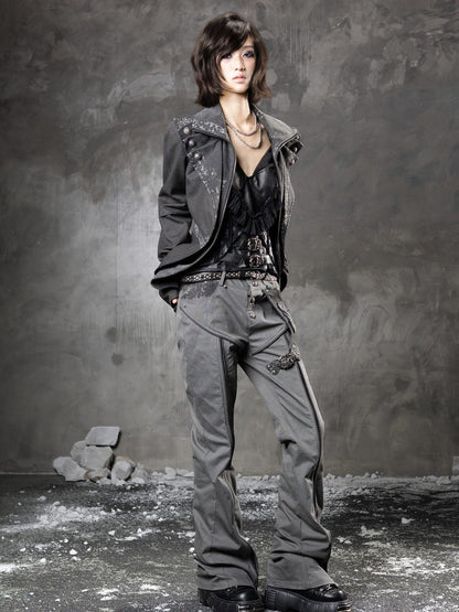 ARIADNAw Slim Low Waist Straight Cut Zipper Women Colorblock Flare Pants