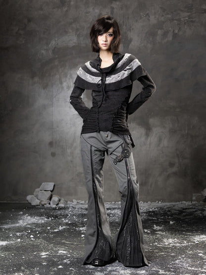 ARIADNAw Slim Low Waist Straight Cut Zipper Women Colorblock Flare Pants