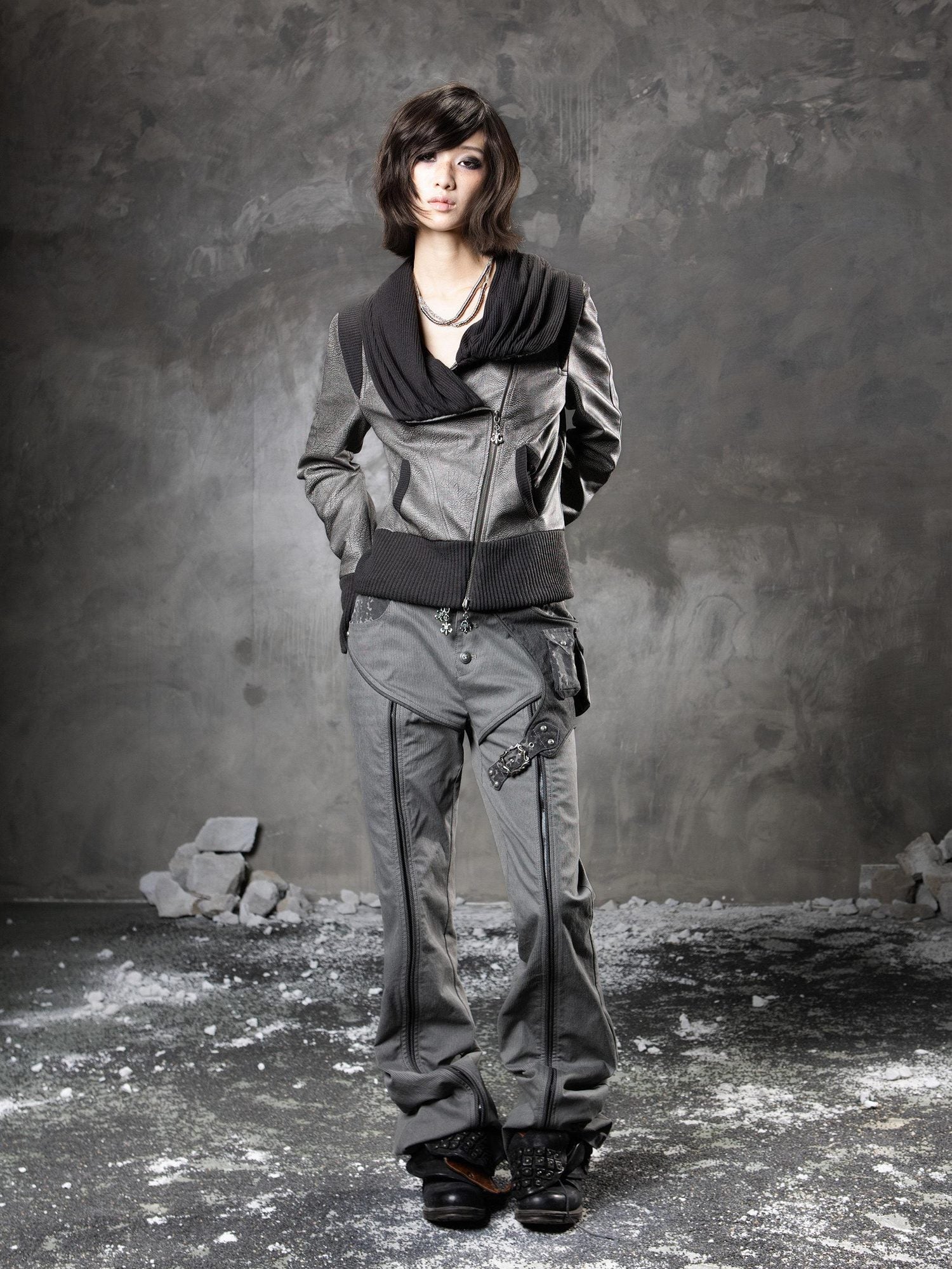 ARIADNAw Slim Low Waist Straight Cut Zipper Women Colorblock Flare Pants