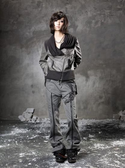 ARIADNAw Slim Low Waist Straight Cut Zipper Women Colorblock Flare Pants