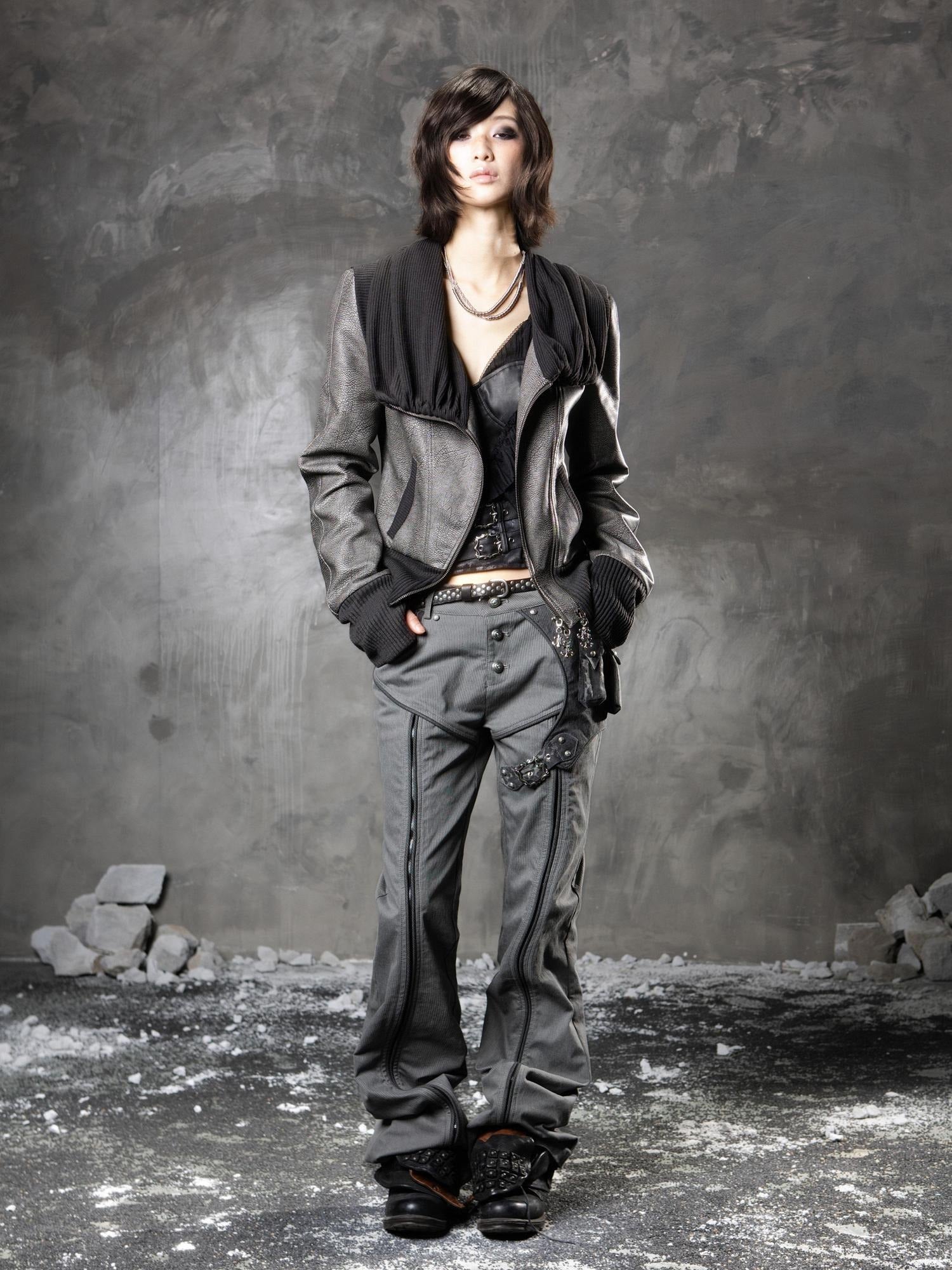 ARIADNAw Slim Low Waist Straight Cut Zipper Women Colorblock Flare Pants