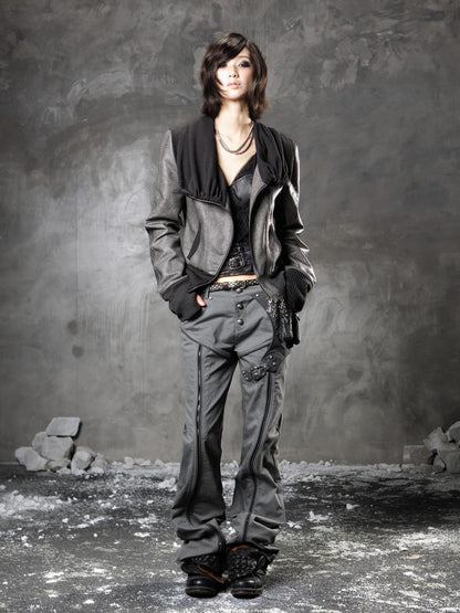 ARIADNAw Slim Low Waist Straight Cut Zipper Women Colorblock Flare Pants