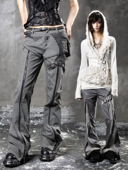 ARIADNAw Slim Low Waist Straight Cut Zipper Women Colorblock Flare Pants
