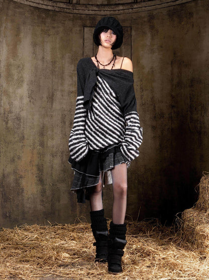 ARIADNAw Soft Loose Fit Punk Contrast Striped Long Sleeve Women Casual Pullover Blouse