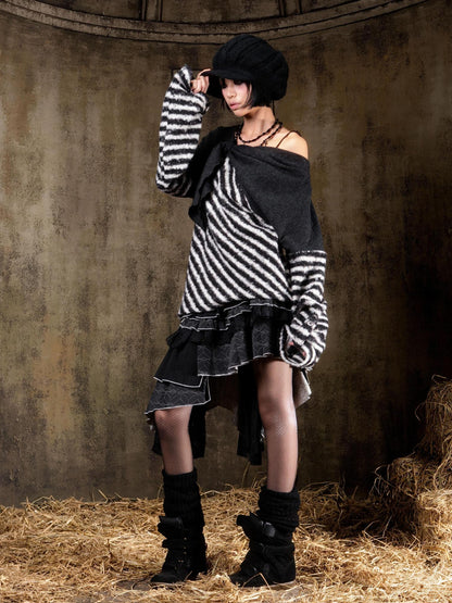 ARIADNAw Soft Loose Fit Punk Contrast Striped Long Sleeve Women Casual Pullover Blouse