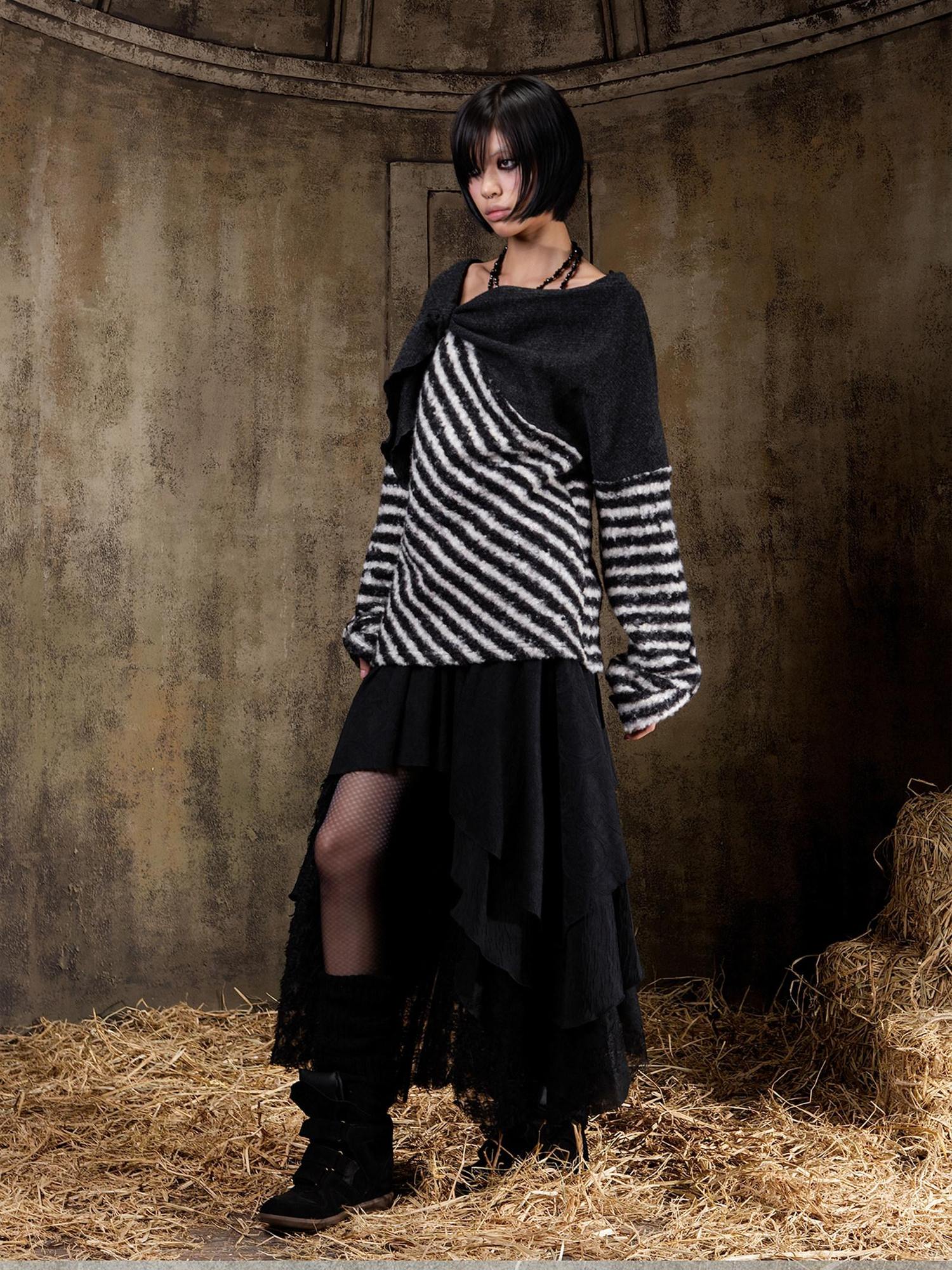 ARIADNAw Soft Loose Fit Punk Contrast Striped Long Sleeve Women Casual Pullover Blouse