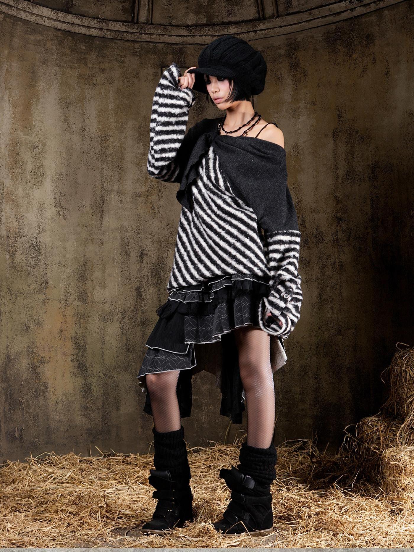 ARIADNAw Soft Loose Fit Punk Contrast Striped Long Sleeve Women Casual Pullover Blouse