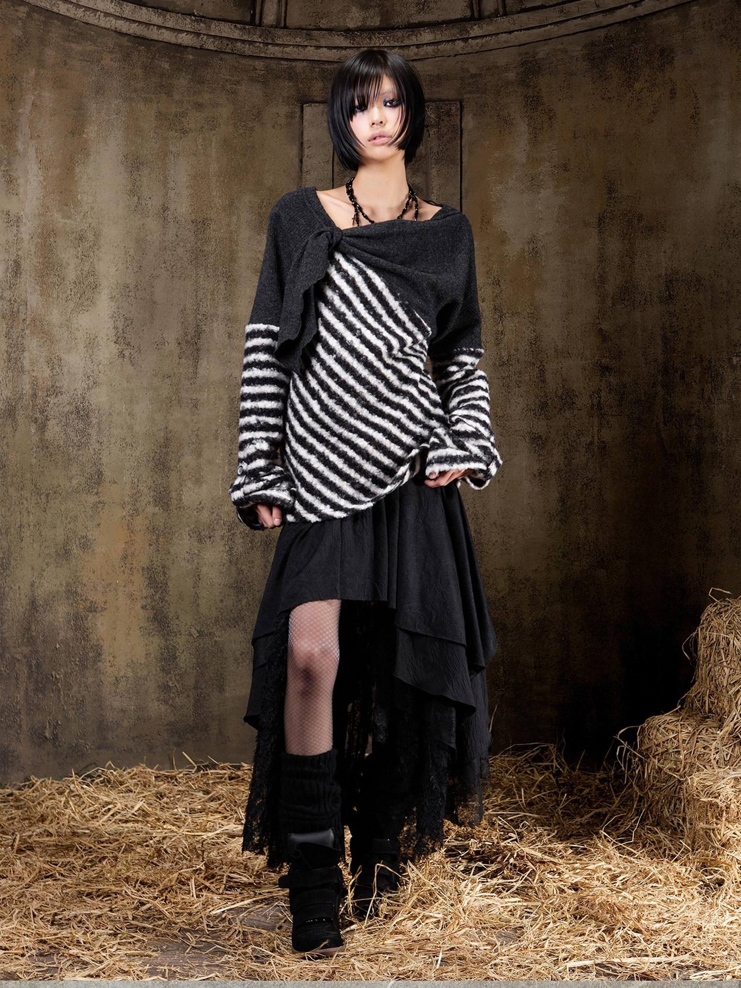 ARIADNAw Soft Loose Fit Punk Contrast Striped Long Sleeve Women Casual Pullover Blouse