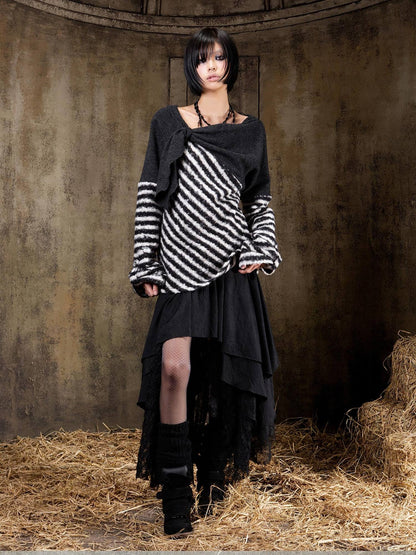 ARIADNAw Soft Loose Fit Punk Contrast Striped Long Sleeve Women Casual Pullover Blouse