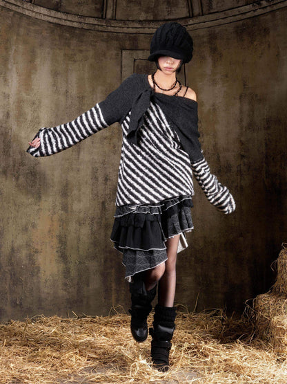 ARIADNAw Soft Loose Fit Punk Contrast Striped Long Sleeve Women Casual Pullover Blouse