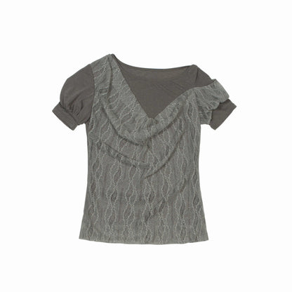 ARIADNAw Soft Stretch Casual Boat Neck Women Cotton Blend Gray Short Sleeve T-Shirts