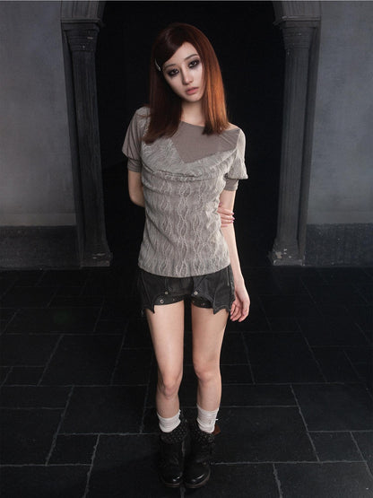 ARIADNAw Soft Stretch Casual Boat Neck Women Cotton Blend Gray Short Sleeve T-Shirts