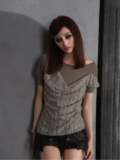 ARIADNAw Soft Stretch Casual Boat Neck Women Cotton Blend Gray Short Sleeve T-Shirts